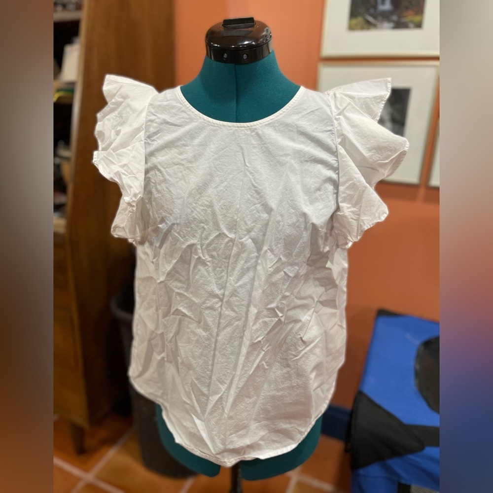 White flutter sleeve J Crew Top